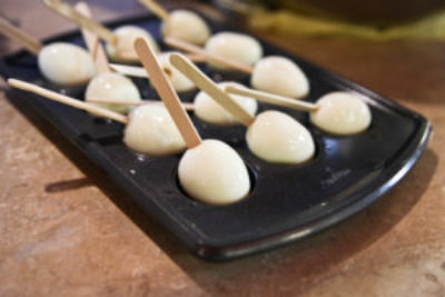 hard boiled eggs on sticks